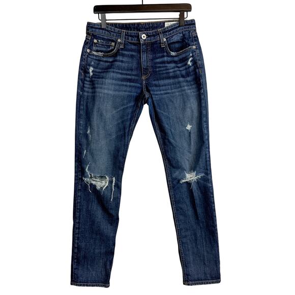 Rag & Bone Dre Low-Rise Slim Boyfriend Distressed Jeans 30” Dark Wash - 27 - Picture 1 of 9